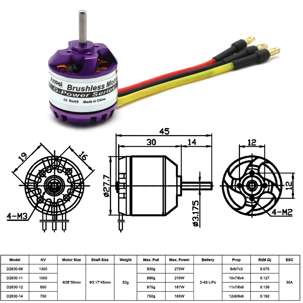 D2830 1300KV 1000KV 850KV 750K - مراجعة Brushed Drone Motor وسعره